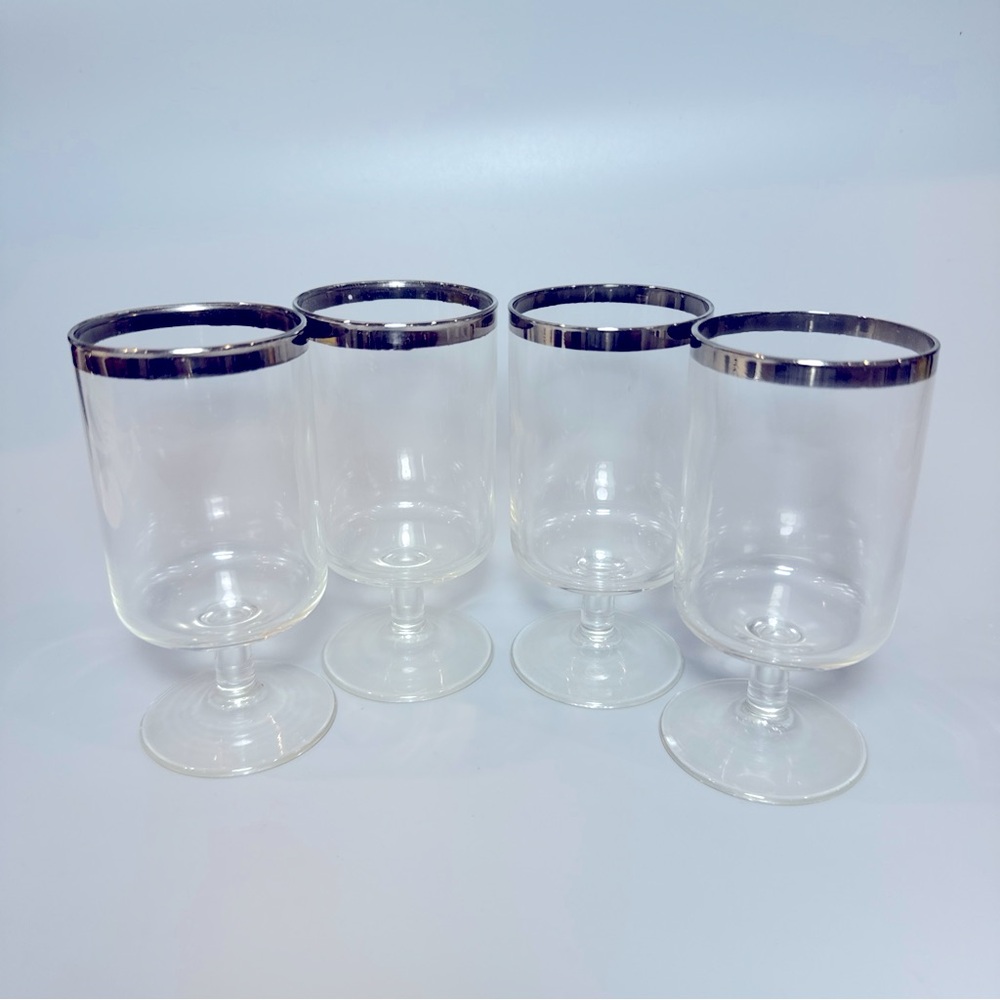 LENOX SOLITAIRE PATTERN PLATINUM TRIM 4.5" WINE GLASSES - GORGEOUS Set of 4‎